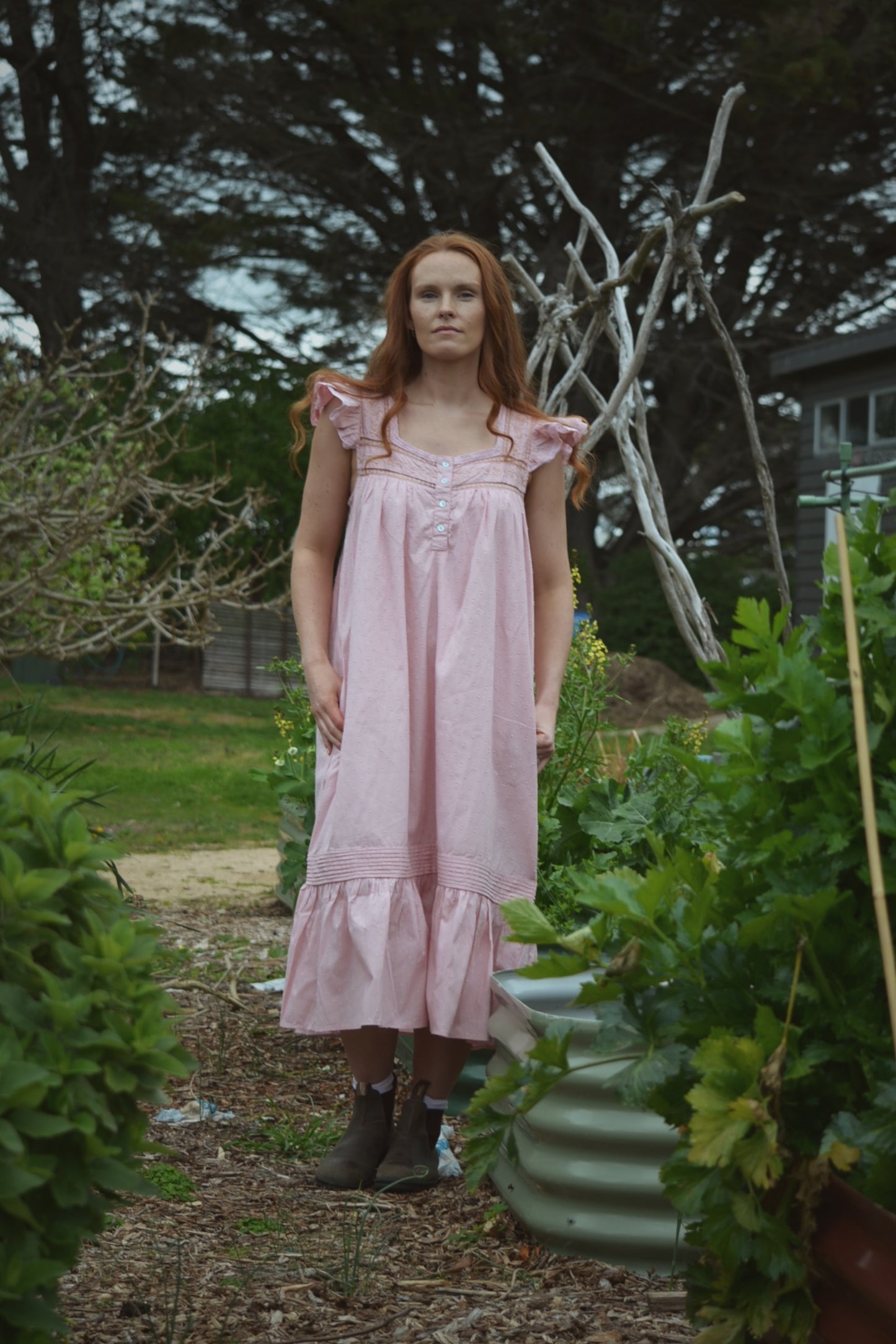 100% RECYCLED COTTON - ALICE DRESS -  PASTEL PINK