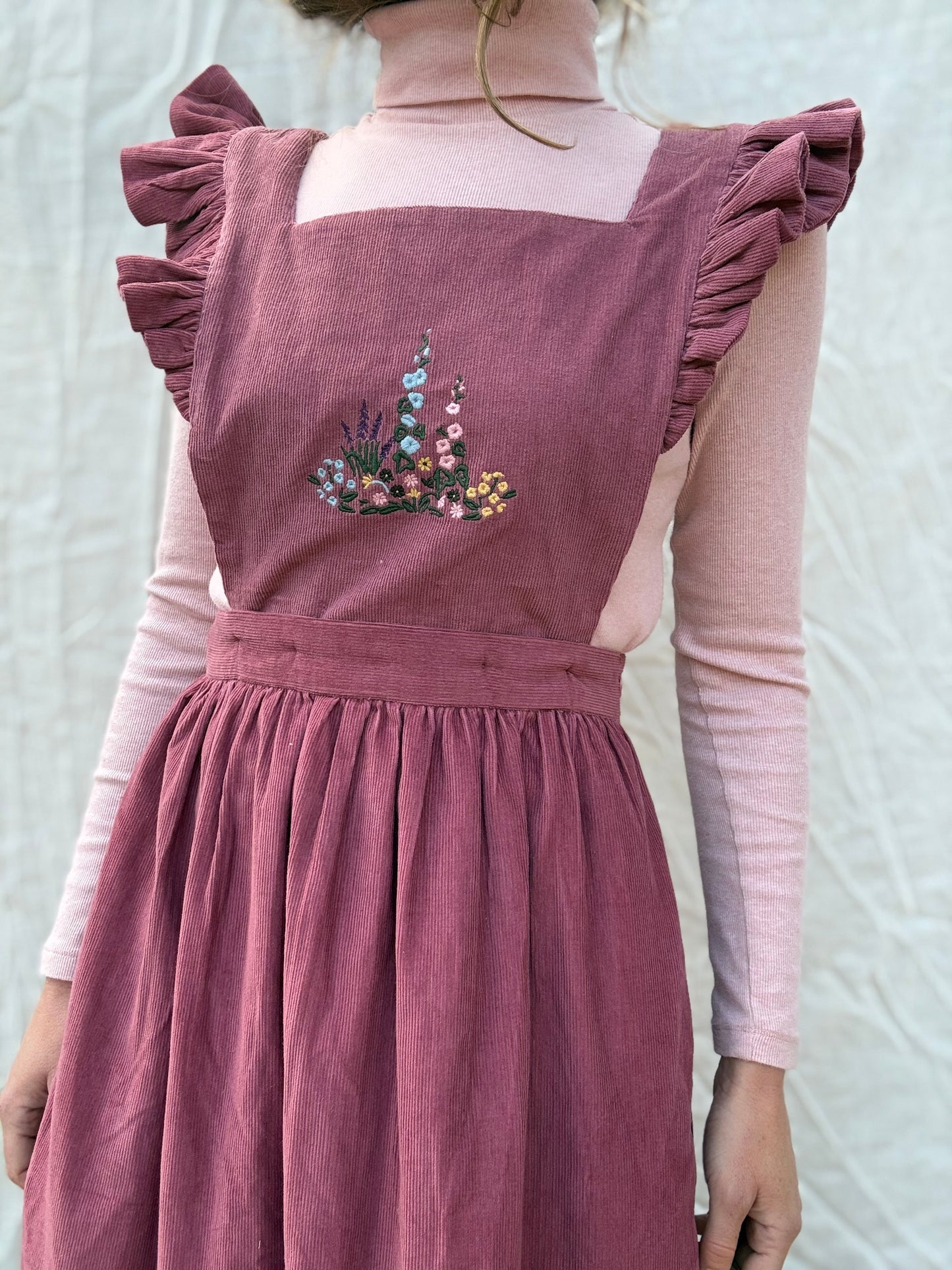100% RECYCLED COTTON - ANOUK RUFFLE PINAFORE/SKIRT CORDUROY