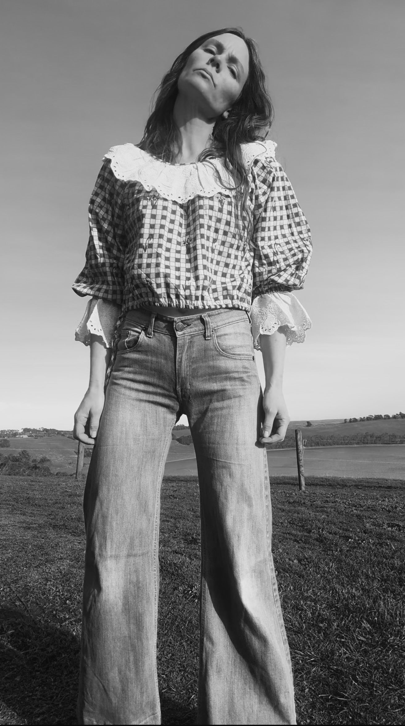 100% RECYCLED COTTON - MARTHA BLUE GINGHAM BLOUSE