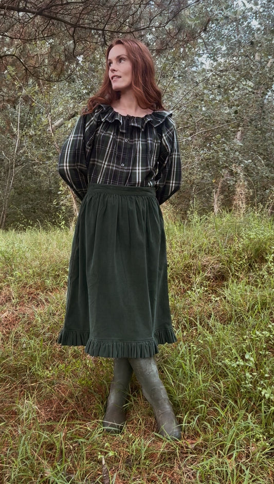 REWORKED PLAID CHECK GREEN & NAVY BLOUSE XS-M