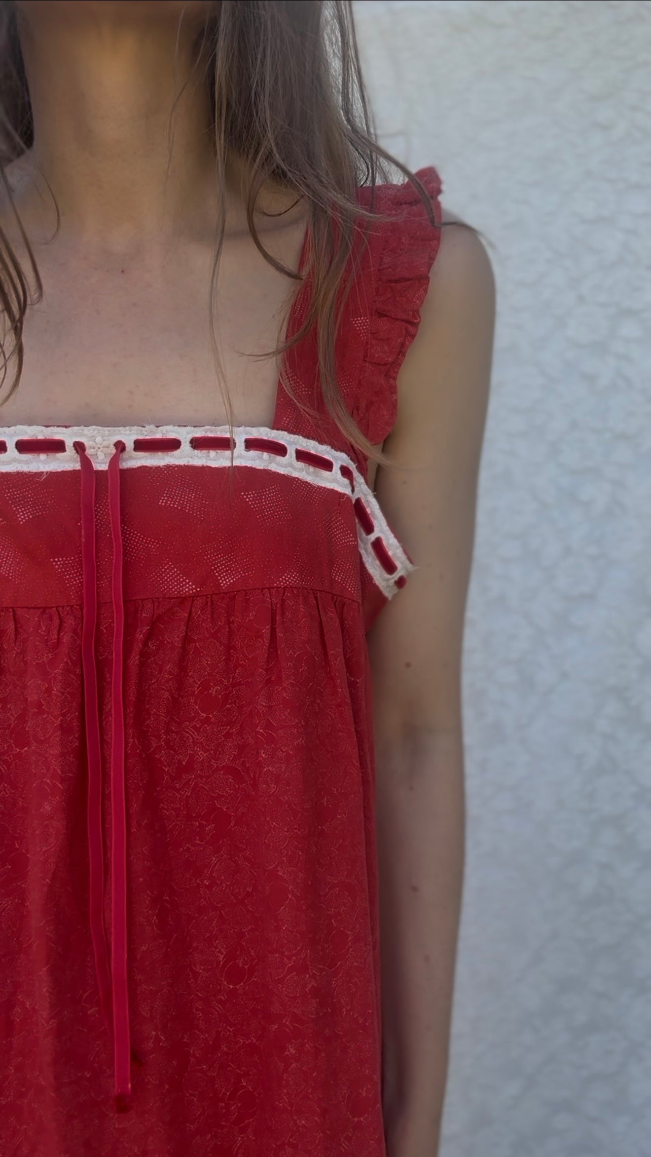 REWORKED - RED COTTON DAY DRESS 10-12
