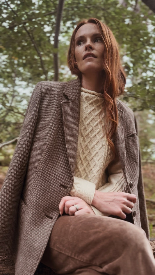 VINTAGE BROWN WOOL BLEND TAILORED BLAZER XS-S