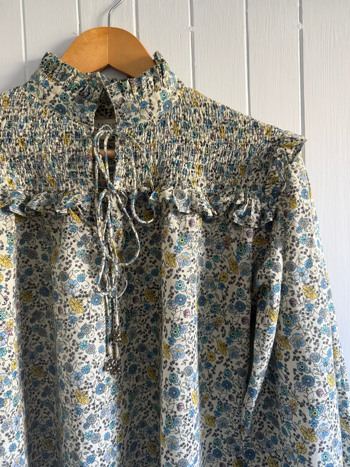 PRELOVED - BAMBI BLOUSE BLUE YELLOW FLORAL S