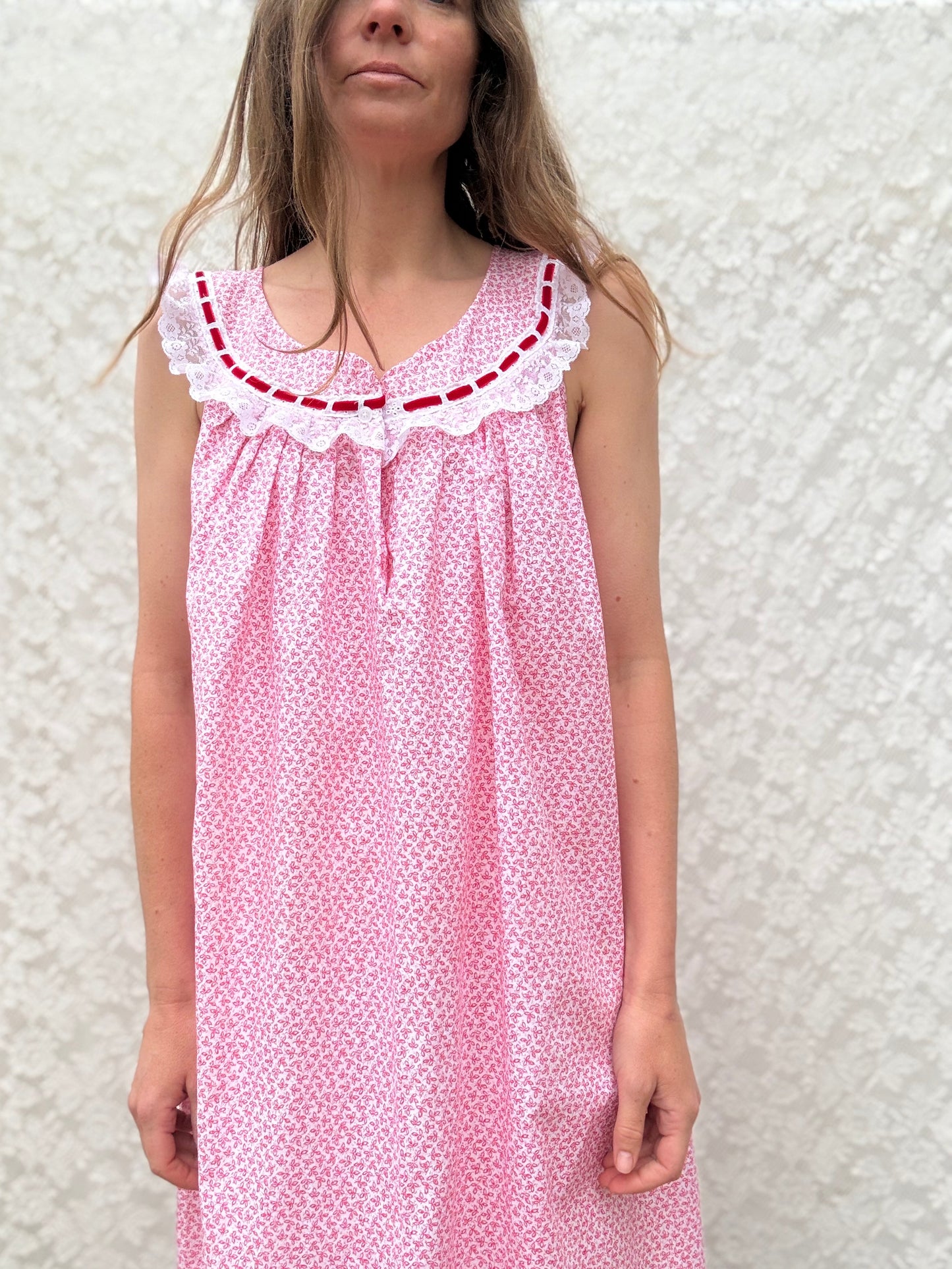 REWORKED DRESS OR NIGHTIE RED FLORAL COTTON 12-14