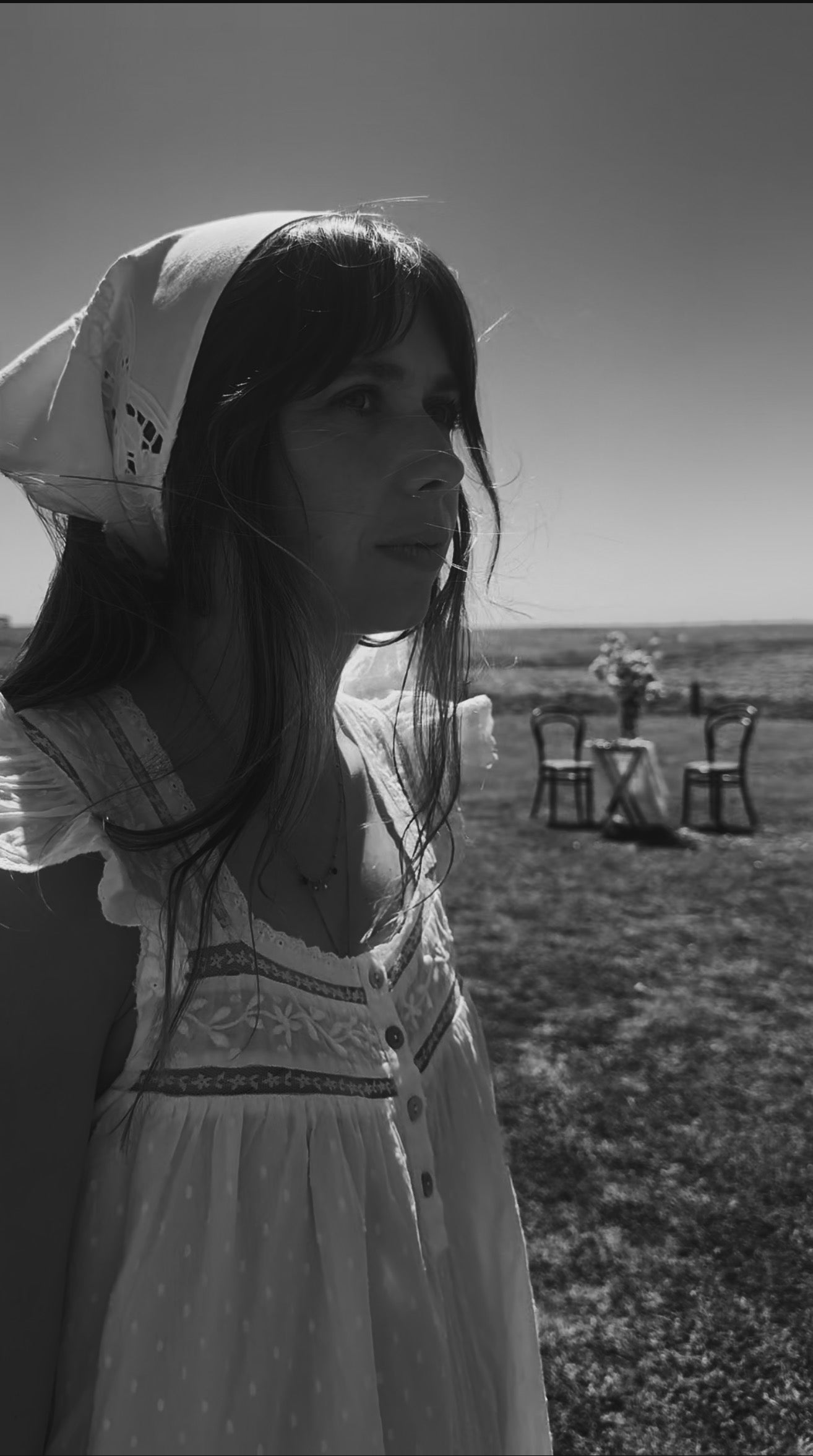 REWORKED - EMBROIDERED BORDER COTTON HEAD SCARF WHITE