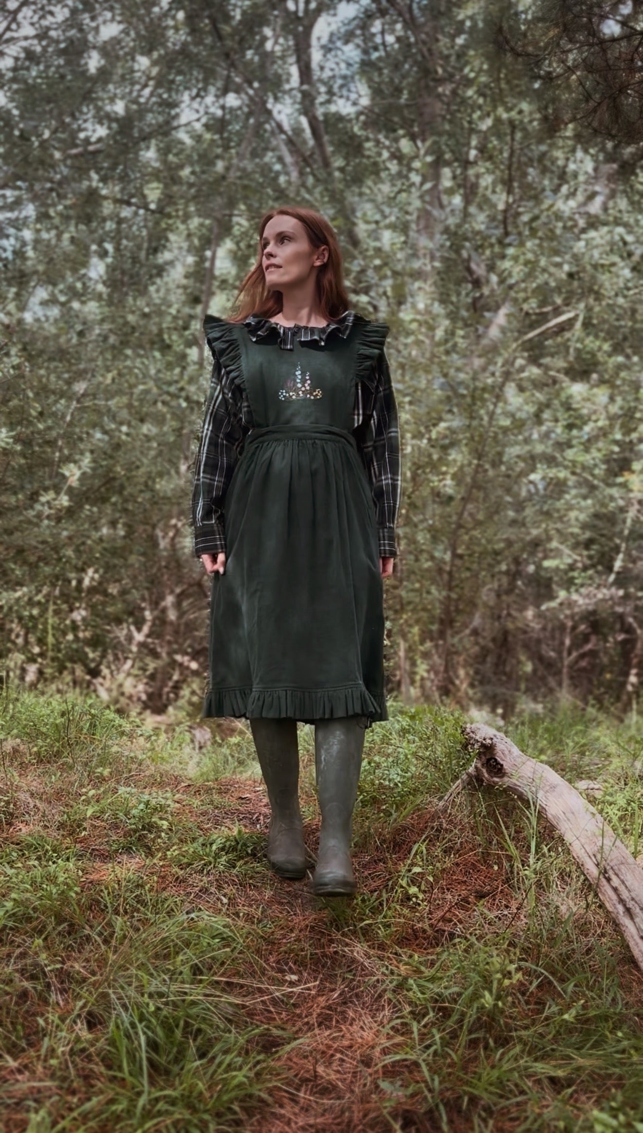 REWORKED PLAID CHECK GREEN & NAVY BLOUSE XS-M