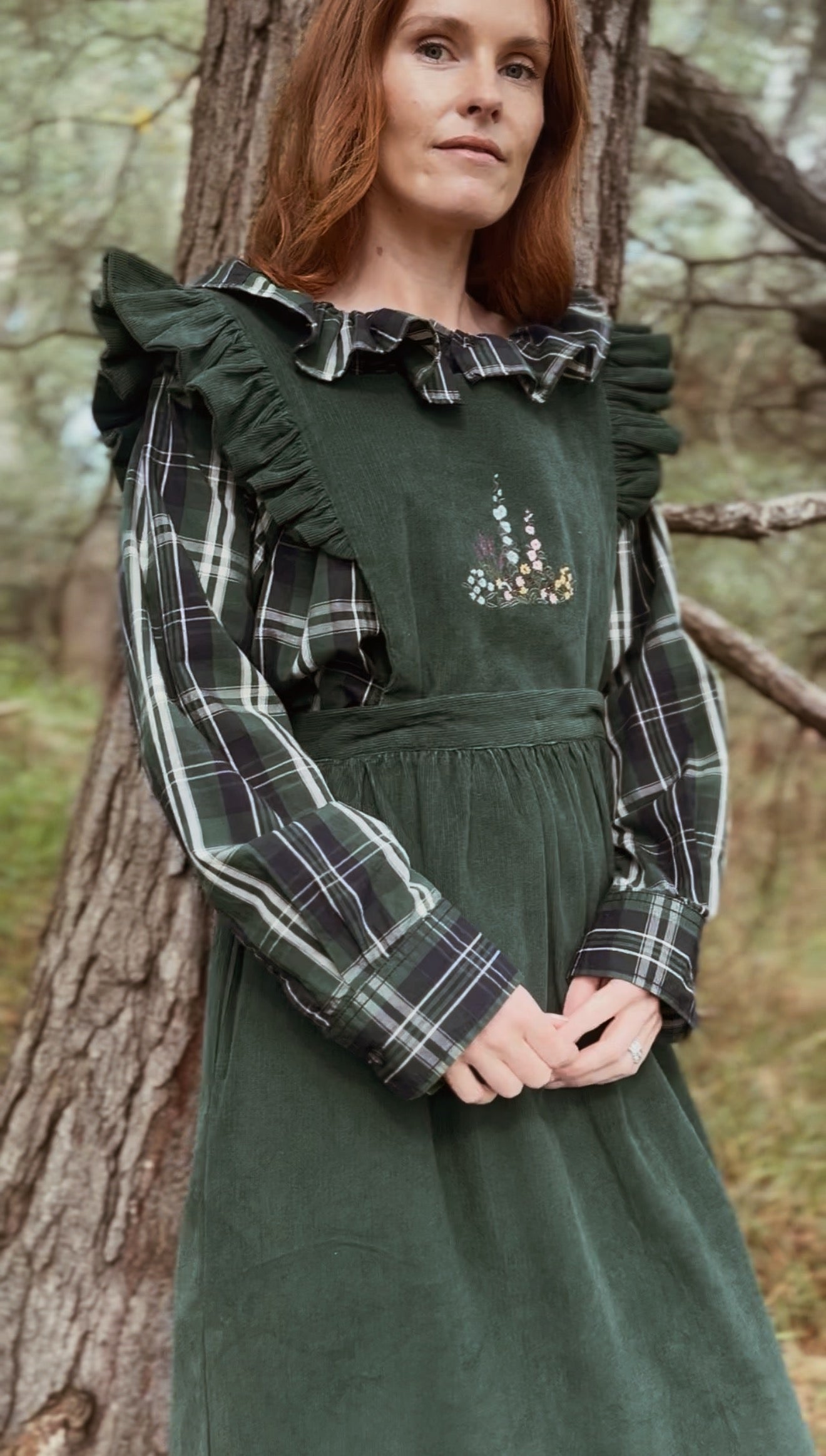 REWORKED PLAID CHECK GREEN & NAVY BLOUSE XS-M