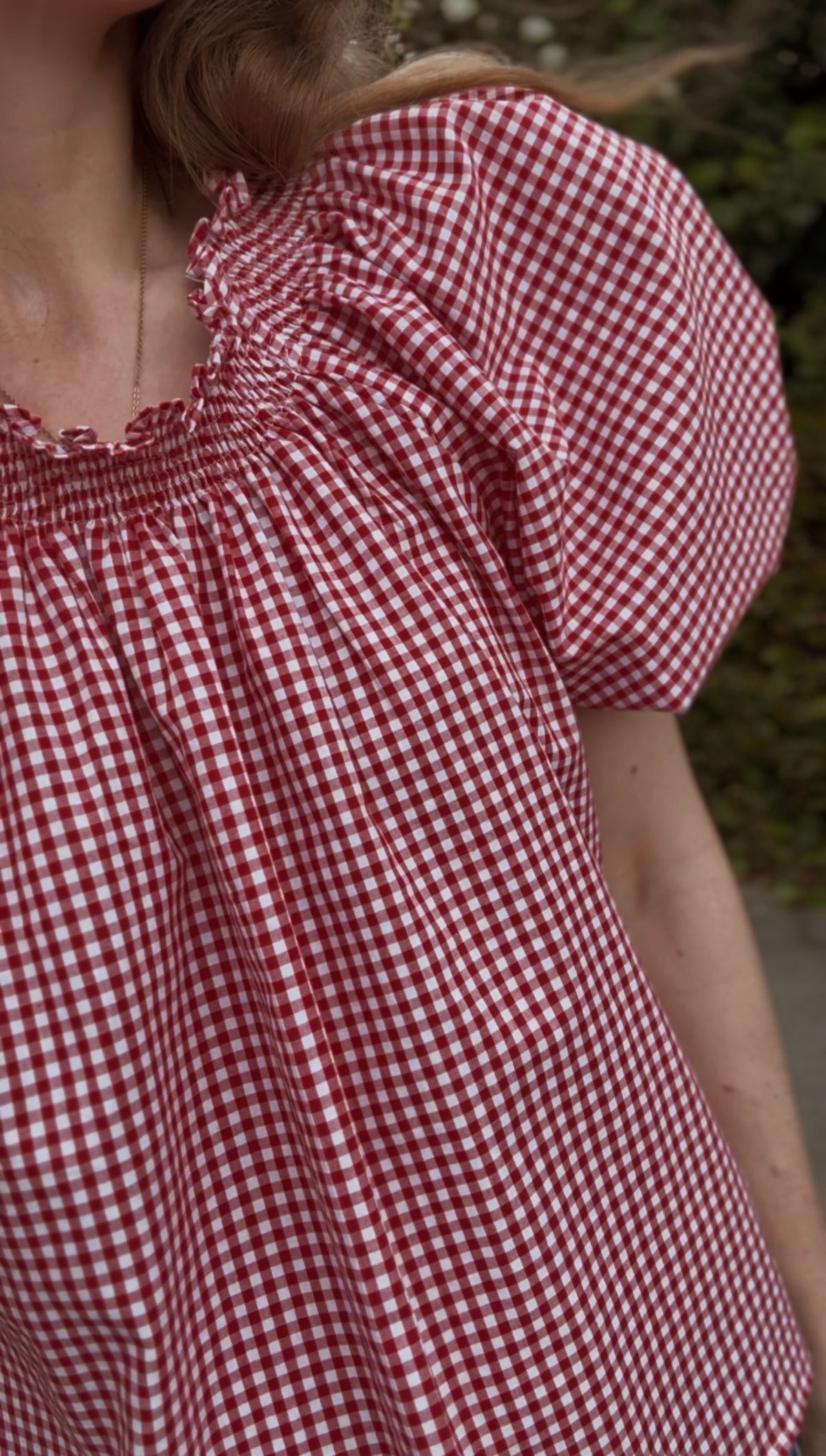 ANYA SMOCK BLOUSE RED GINGHAM COTTON