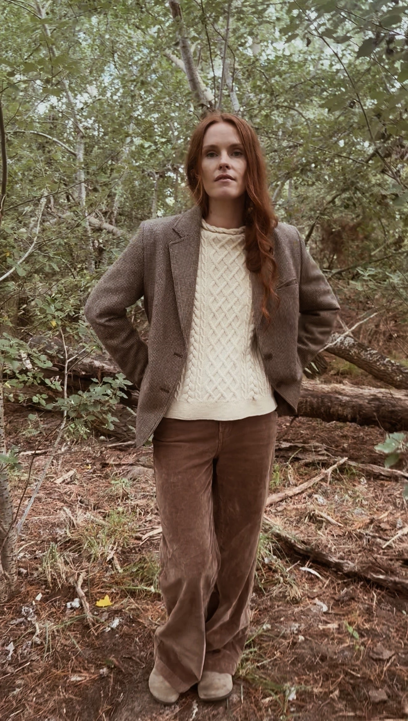 VINTAGE ARAN CABLE KNIT WOOL JUMPER CREAM XS