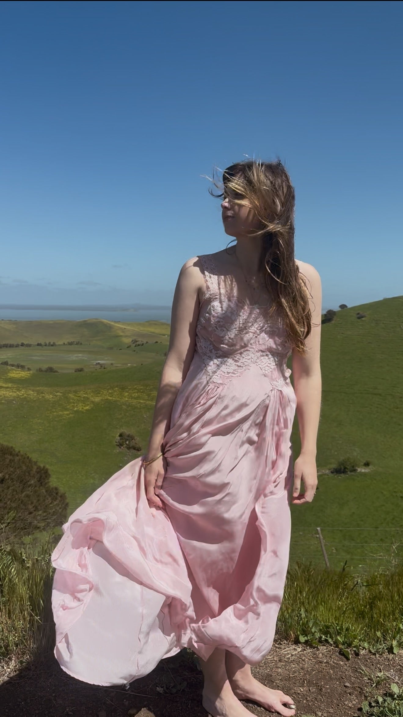 AURORA SILK & LACE DRESS - PASTEL PINK