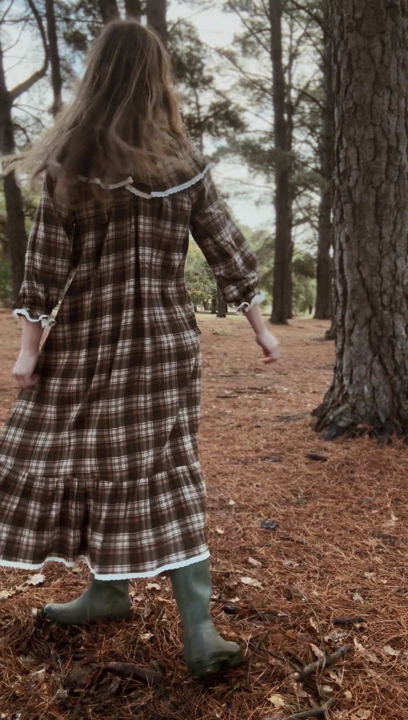 HETTIE SMOCK DRESS BROWN PLAID CHECK