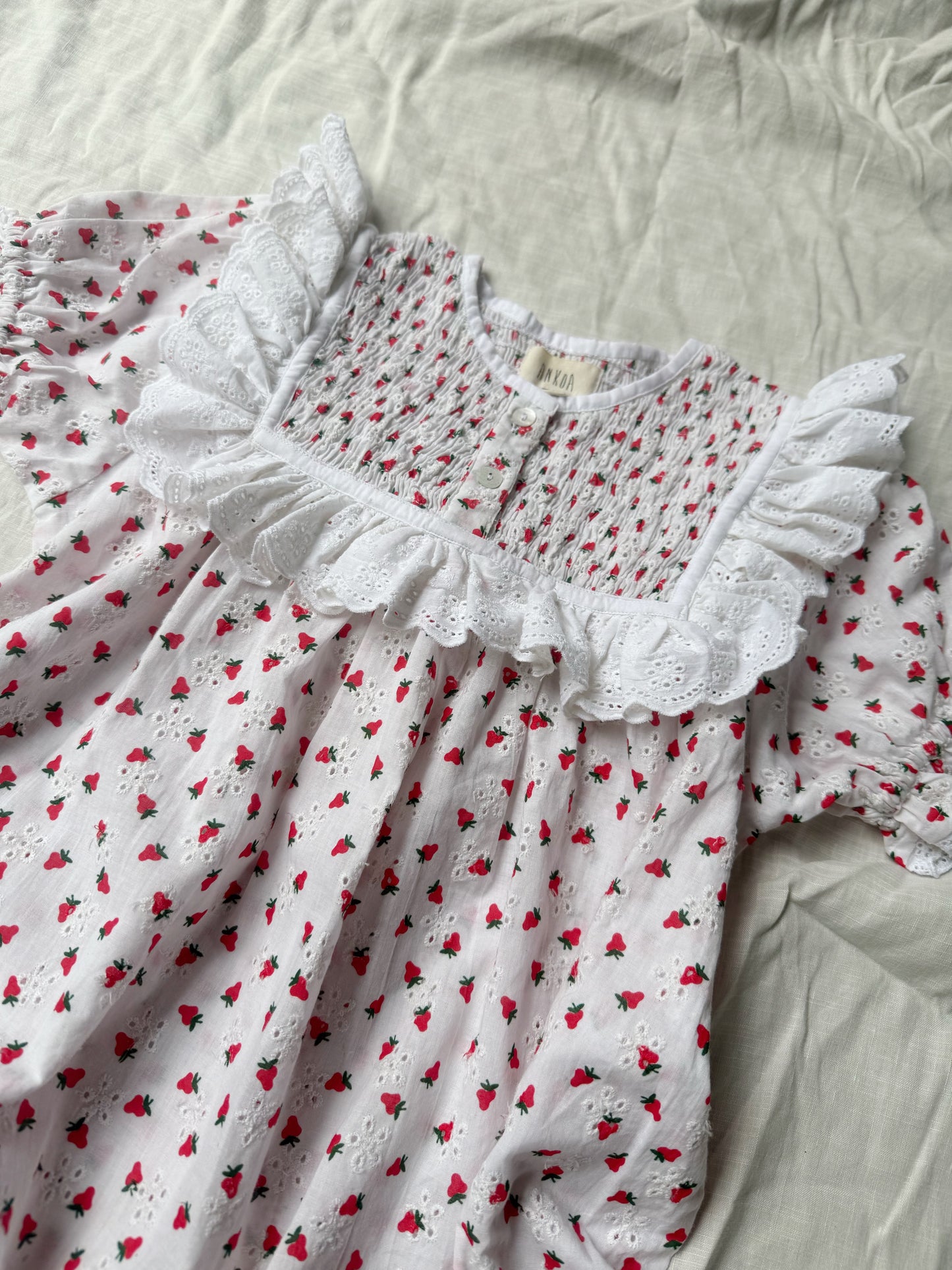 100% RECYCLED COTTON - ANNABELLE GIRL'S STRAWBERRY DRESS