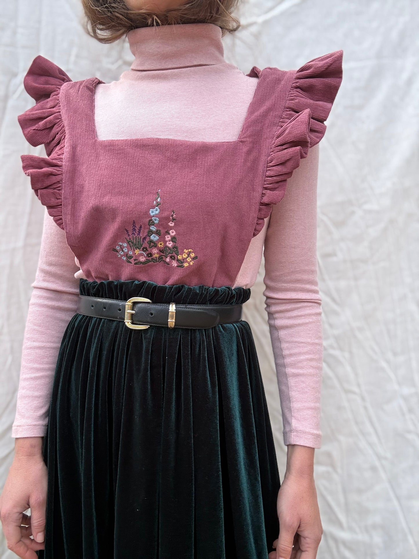 100% RECYCLED COTTON - ANOUK RUFFLE PINAFORE/SKIRT CORDUROY