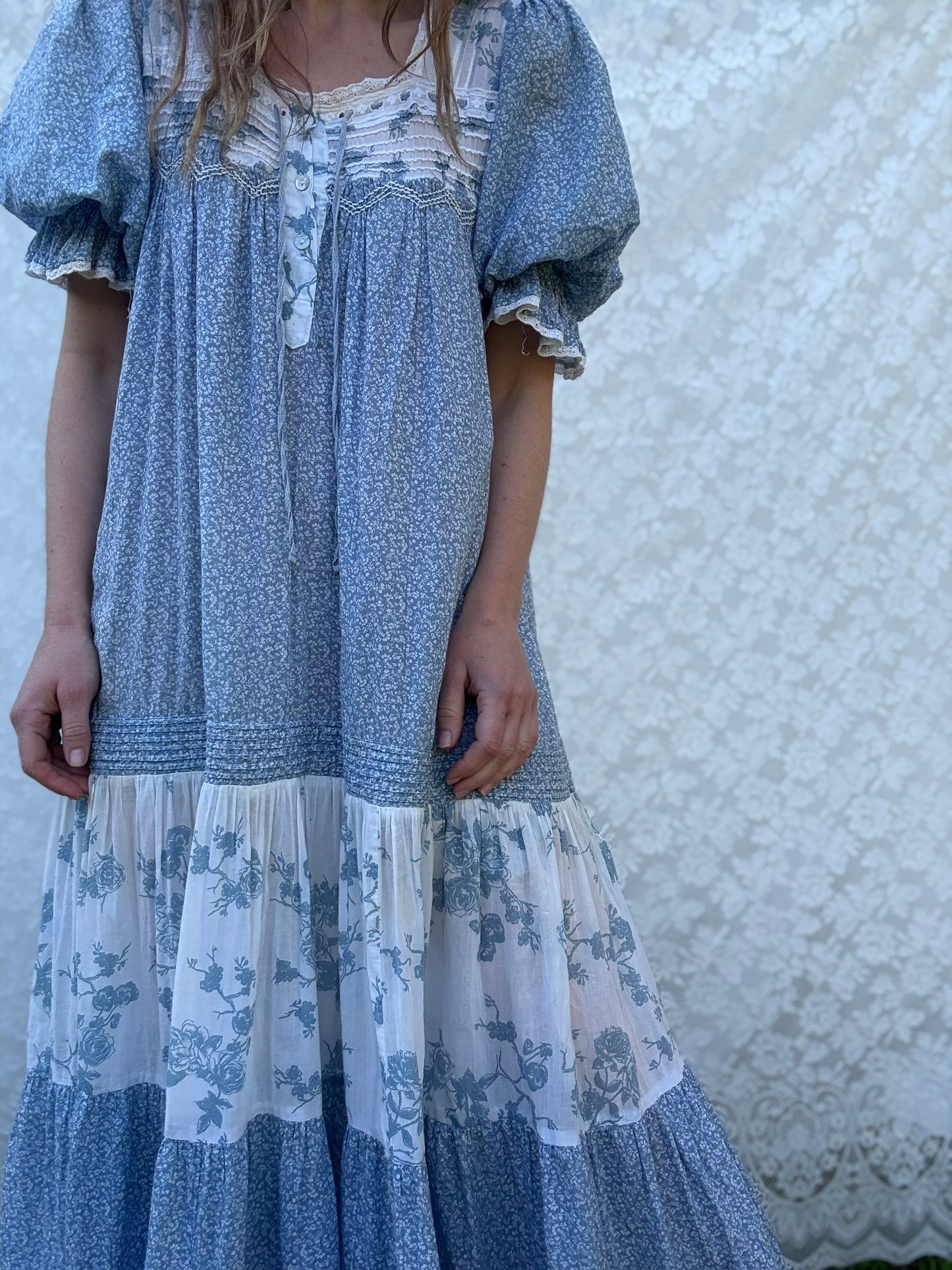 100% RECYCLED COTTON - MORNING SONG HAND SMOCKED TIERED DRESS - CORNFLOWER BLUE ROSE (Copy)