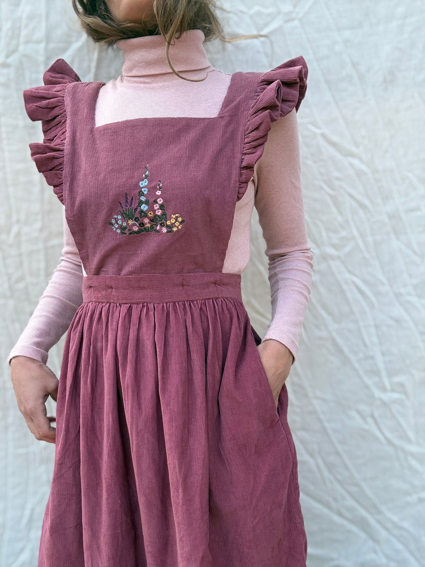 100% RECYCLED COTTON - ANOUK RUFFLE PINAFORE/SKIRT CORDUROY