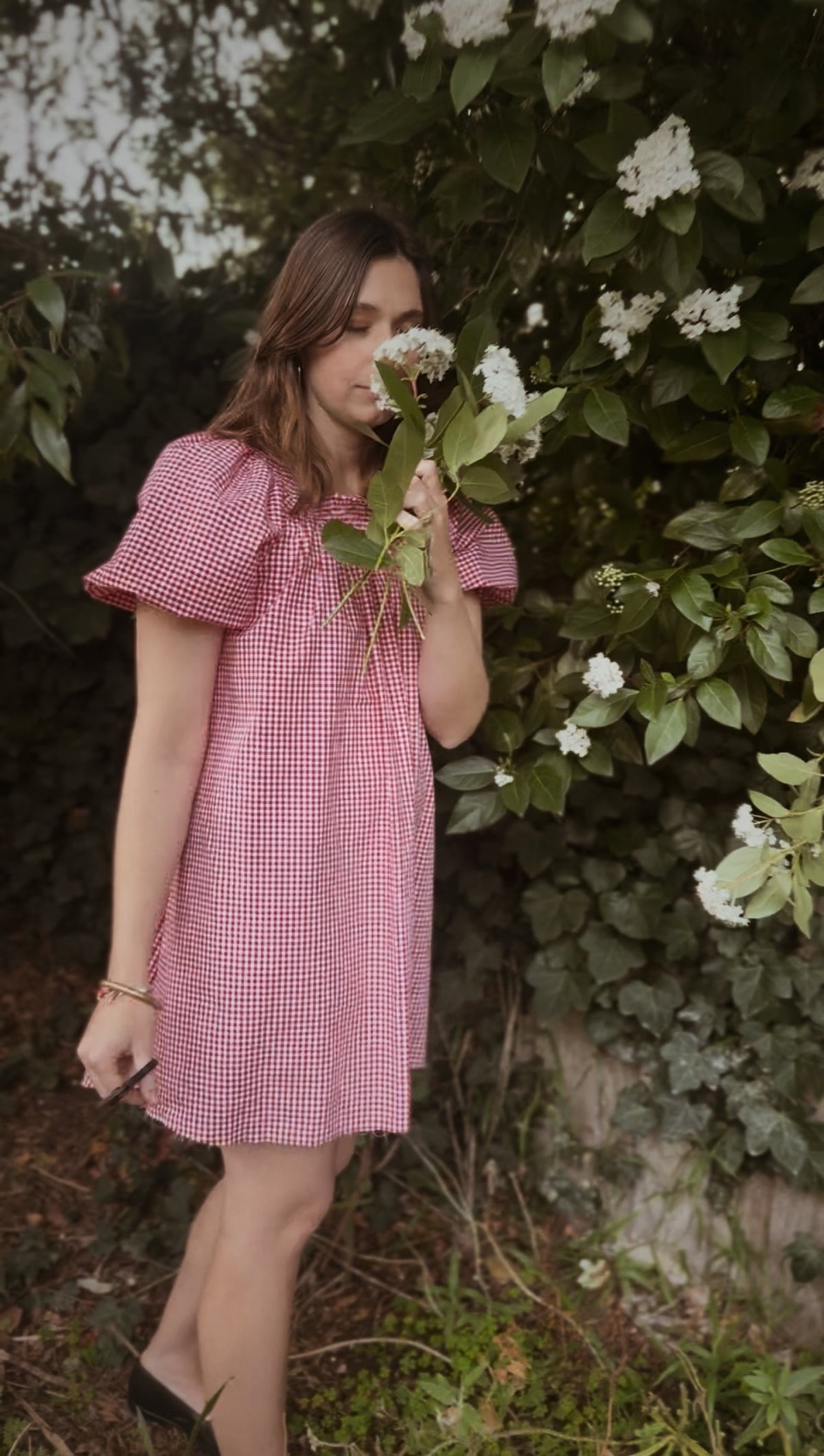 ANYA SMOCK DRESS RED GINGHAM COTTON