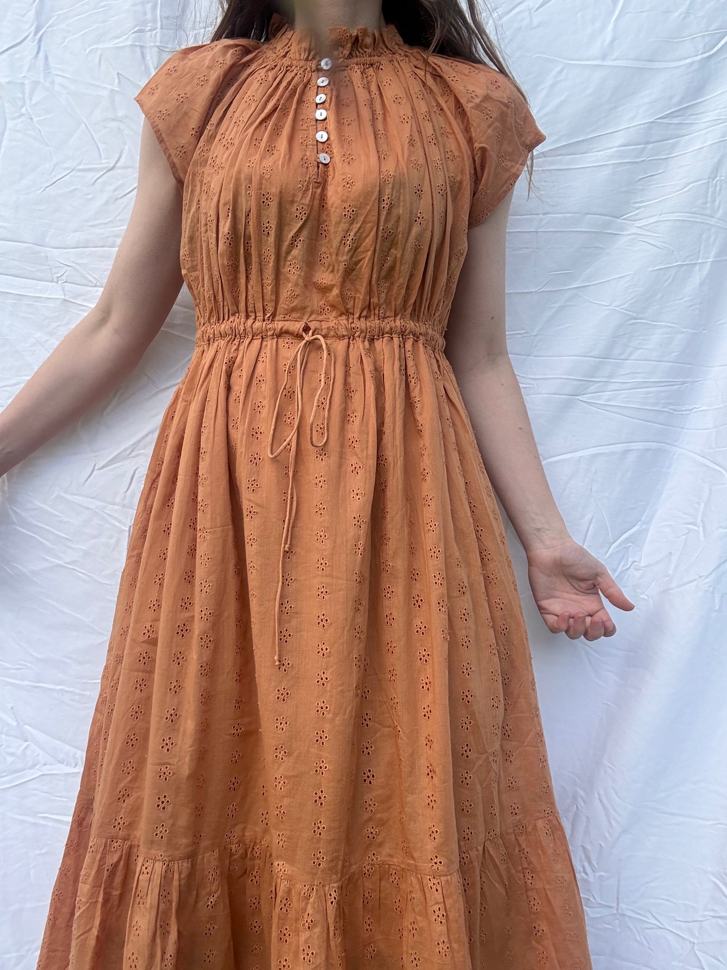 PRELOVED - 100% RECYCLED COTTON - ISABEL DRESS COPPER COTTON LACE XXS