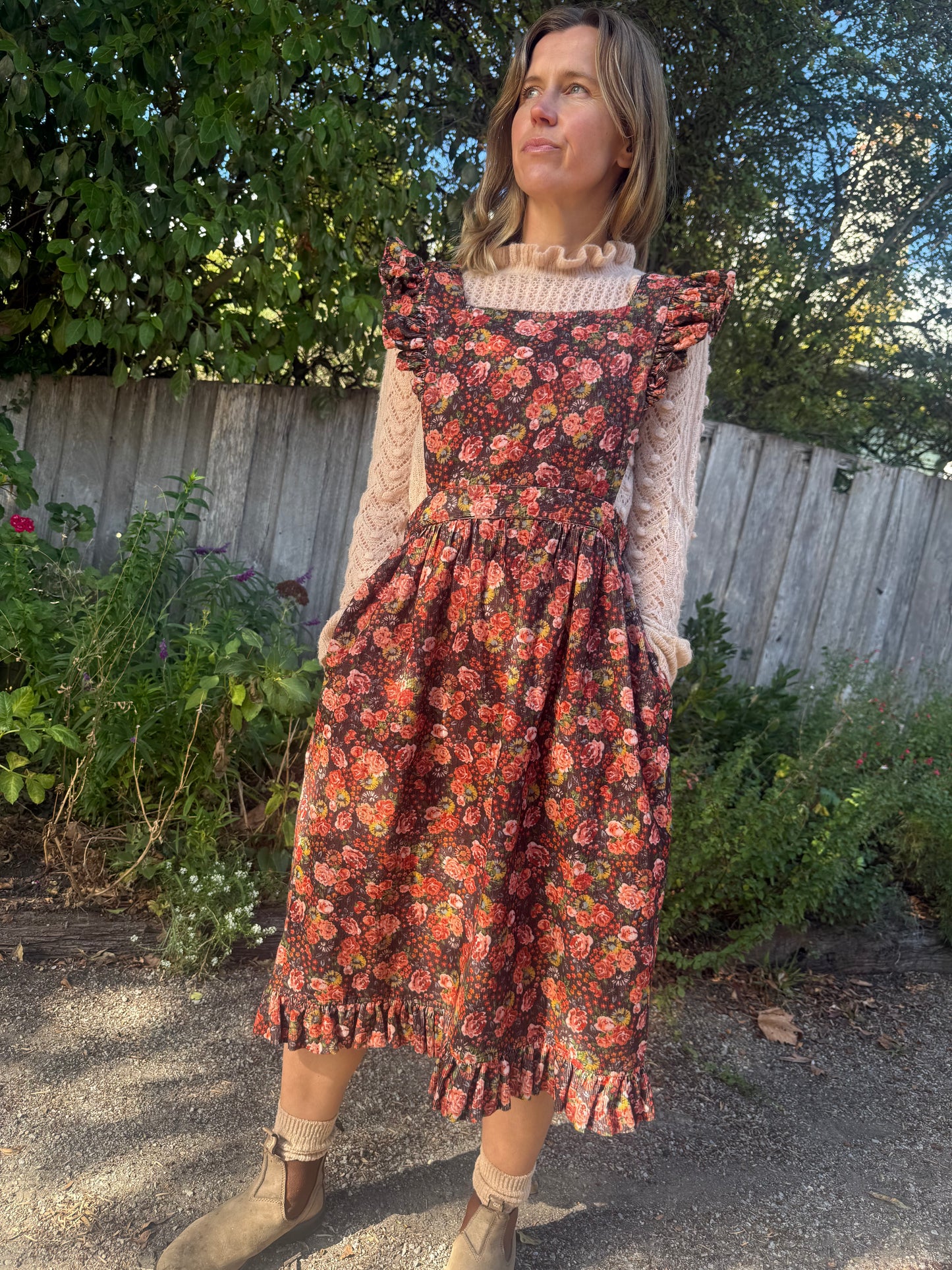 100% RECYCLED COTTON - AUTUMNAL ANOUK RUFFLE PINAFORE/SKIRT CORDUROY