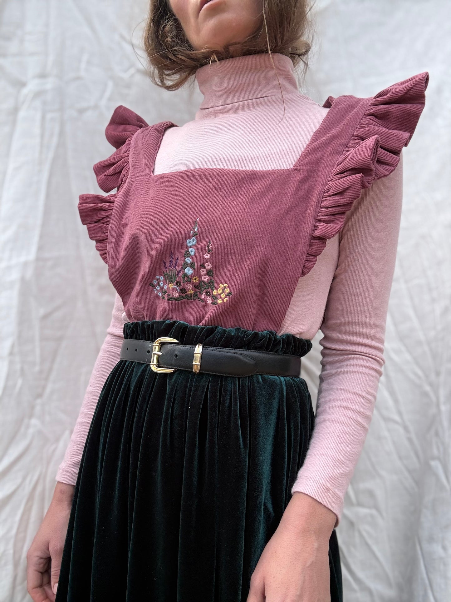 100% RECYCLED COTTON - ANOUK RUFFLE PINAFORE/SKIRT CORDUROY