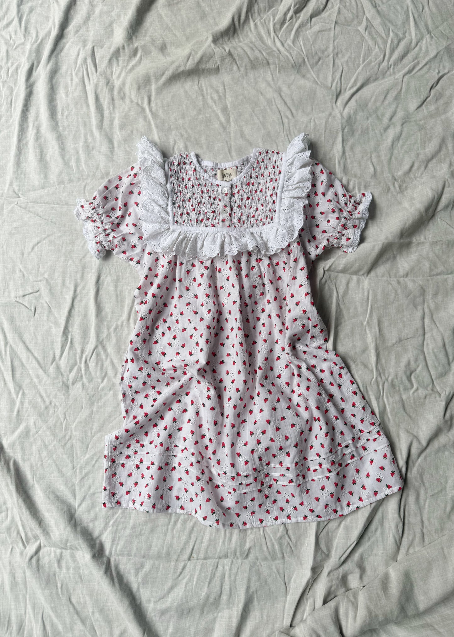 100% RECYCLED COTTON - ANNABELLE GIRL'S STRAWBERRY DRESS