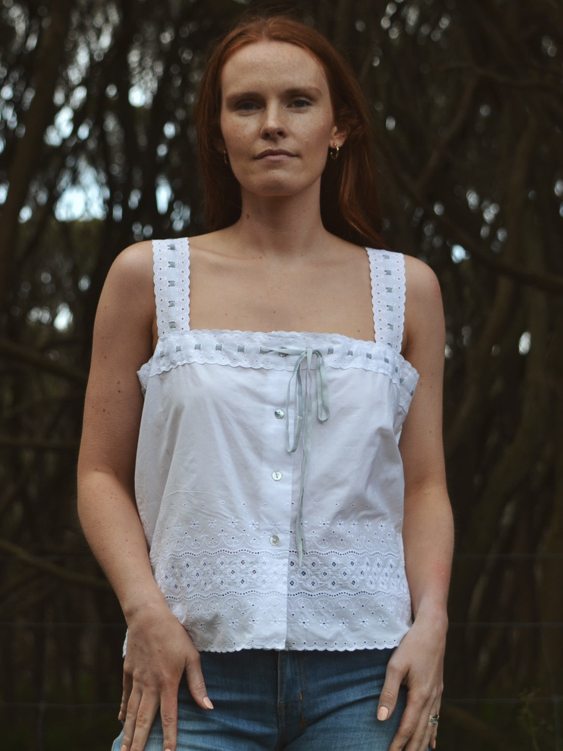 REWORKED - ONE OF A KIND COTTON CAMISOLE WITH VELVET RIBBON LARGE