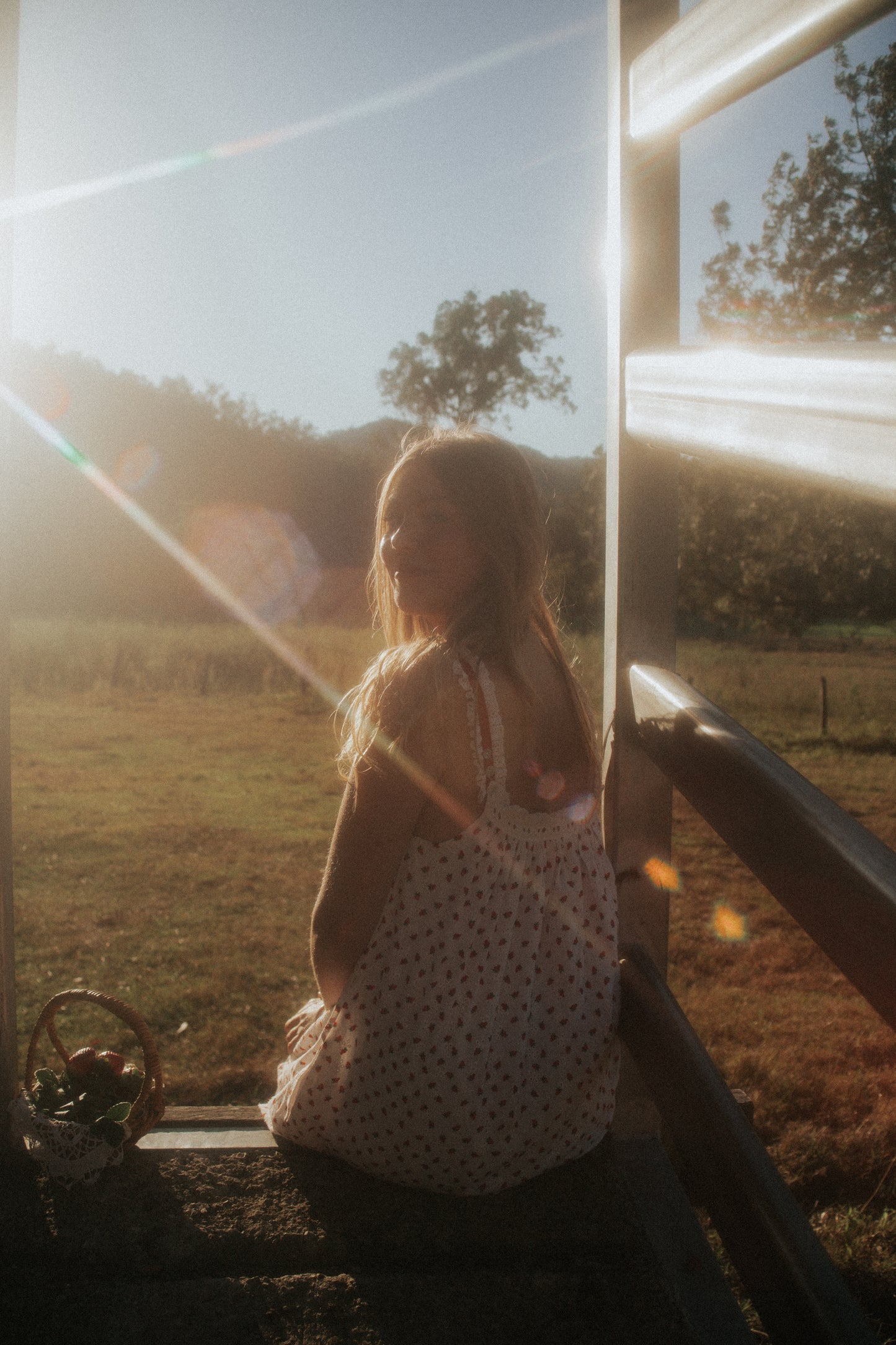 100% RECYCLED COTTON - NIGHTINGALE HAND SMOCKED DRESS STRAWBERRY EMBROIDERED COTTON