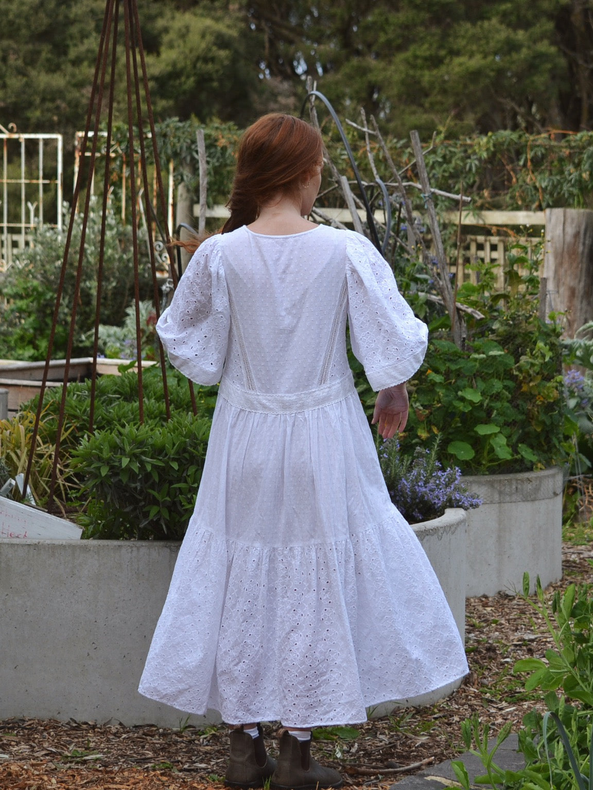 REWORKED COTTON LACE EMBROIDERED DRESS