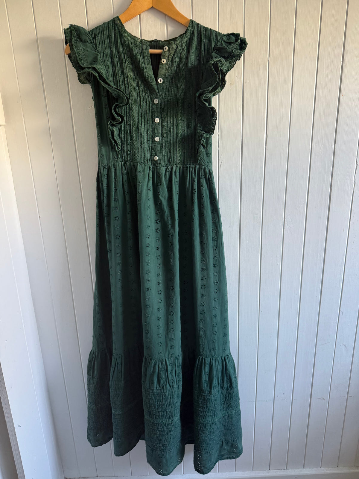 PRELOVED - ARLINGTON DRESS FOREST GREEN BUTTON THROUGH L