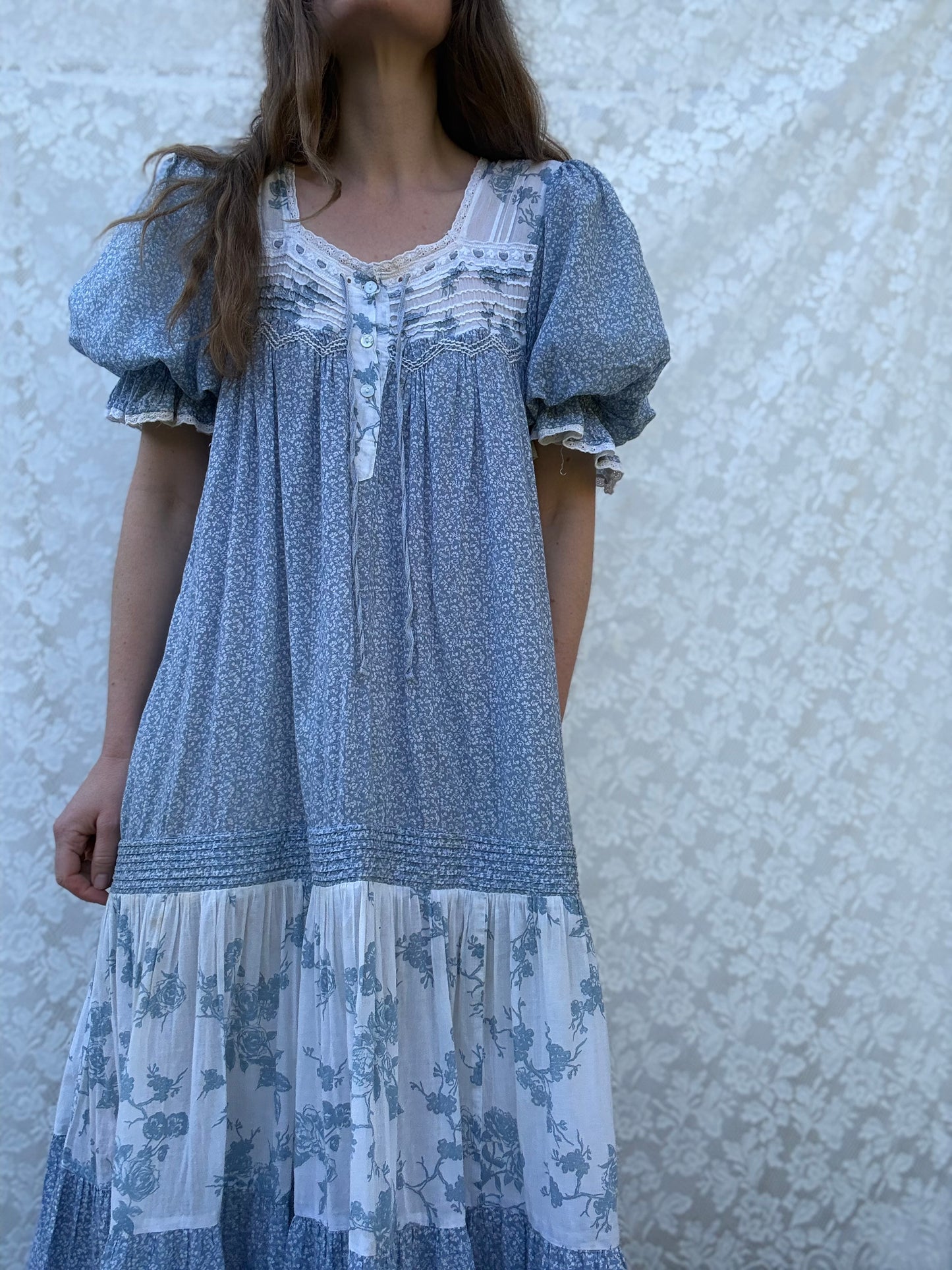 100% RECYCLED COTTON - MORNING SONG HAND SMOCKED TIERED DRESS - CORNFLOWER BLUE ROSE (Copy)