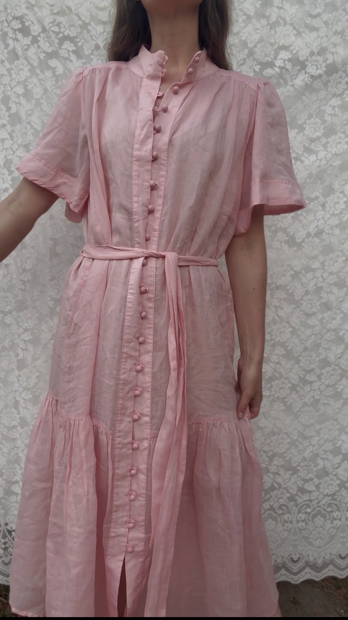 VINTAGE PINK COTTON LINEN DRESS XS-M