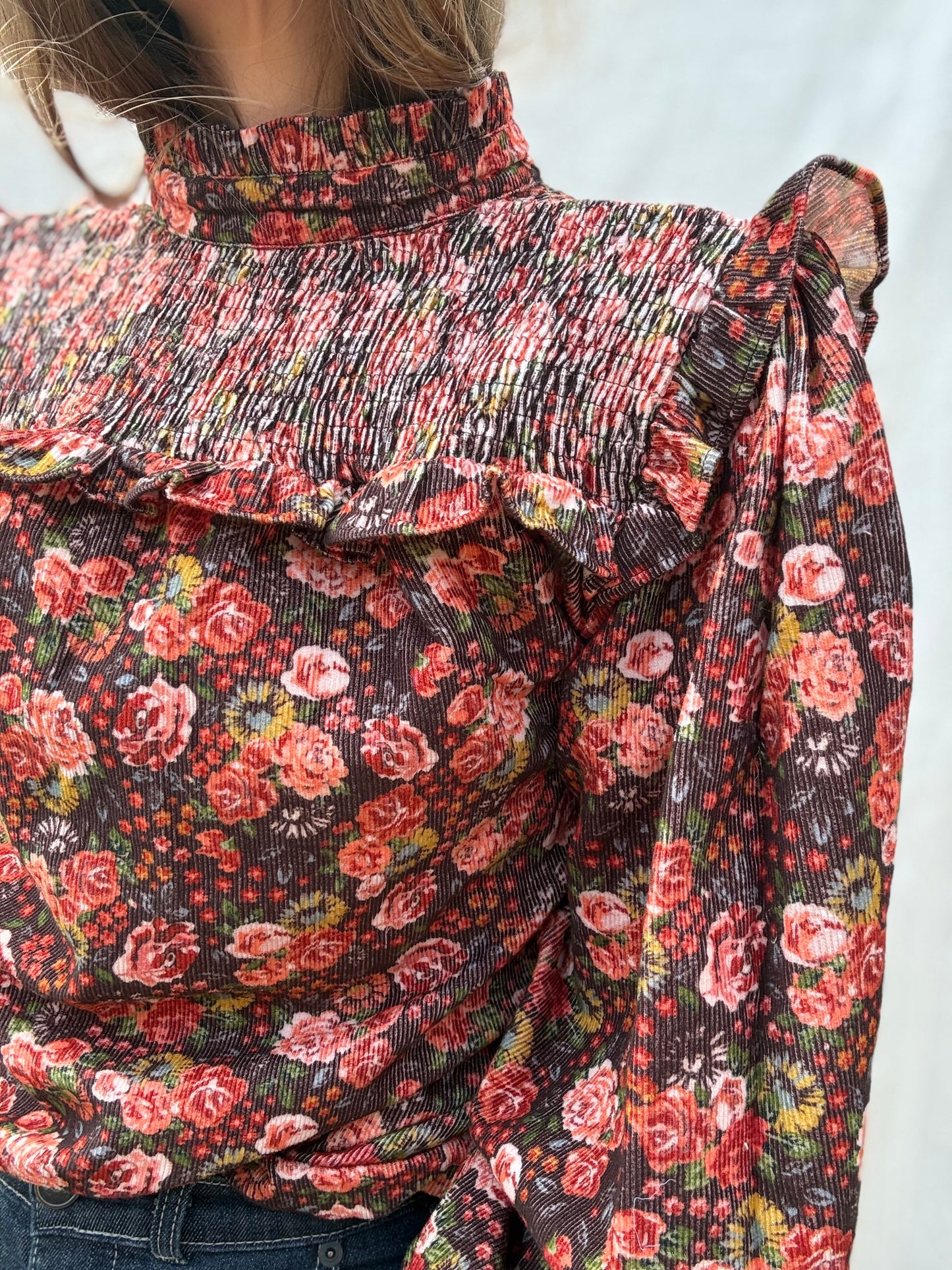 100% RECYCLED COTTON CORDUROY- BAMBI BLOUSE AUTUMNAL FLORAL