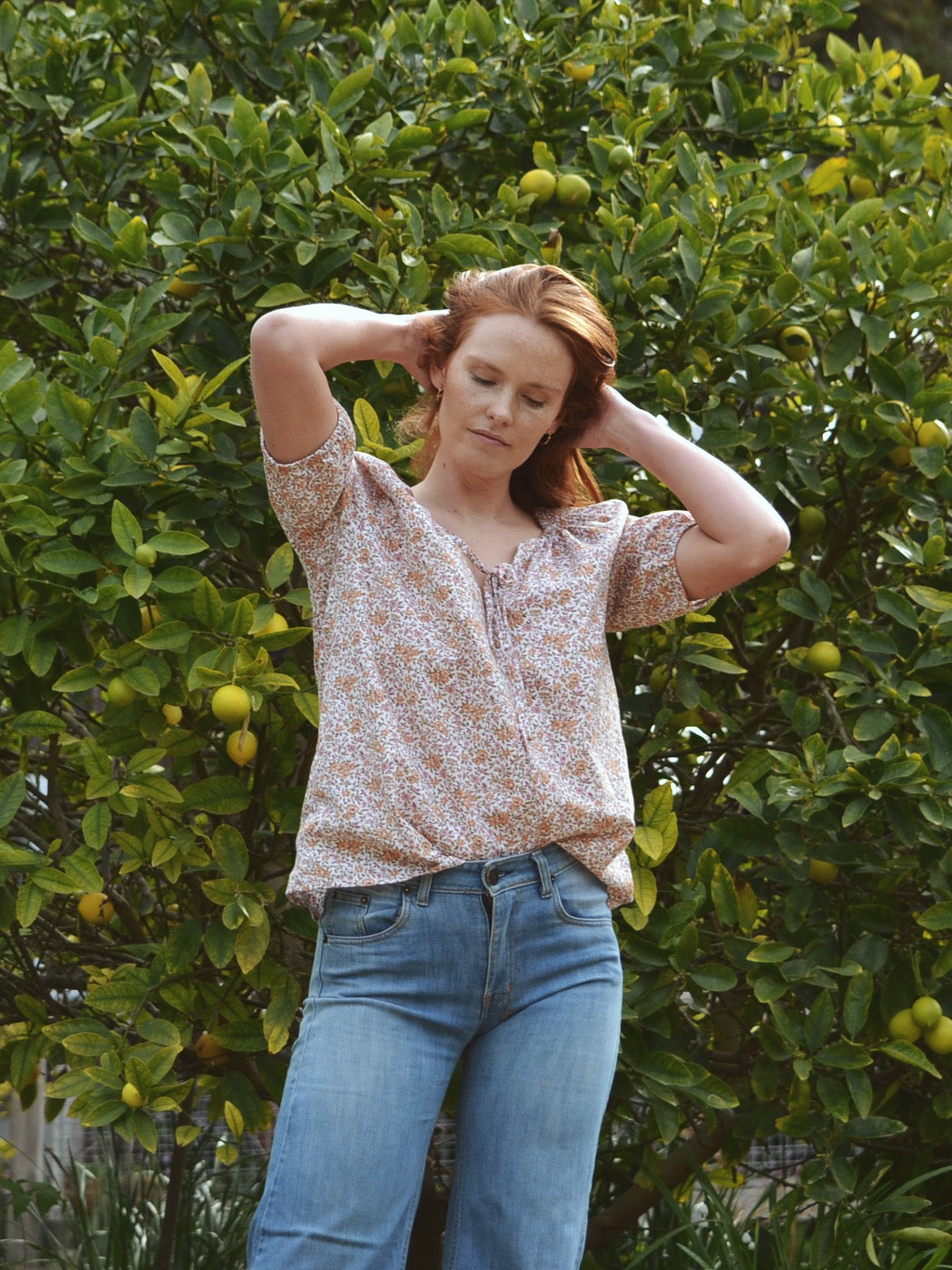 REWORKED - ONE OF A KIND COTTON SMOCK BLOUSE PINK FLORAL SMALL