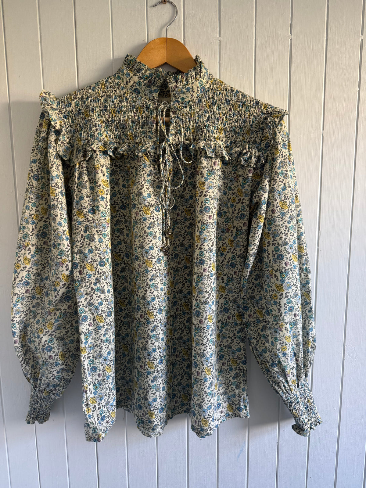 PRELOVED - BAMBI BLOUSE BLUE YELLOW FLORAL S