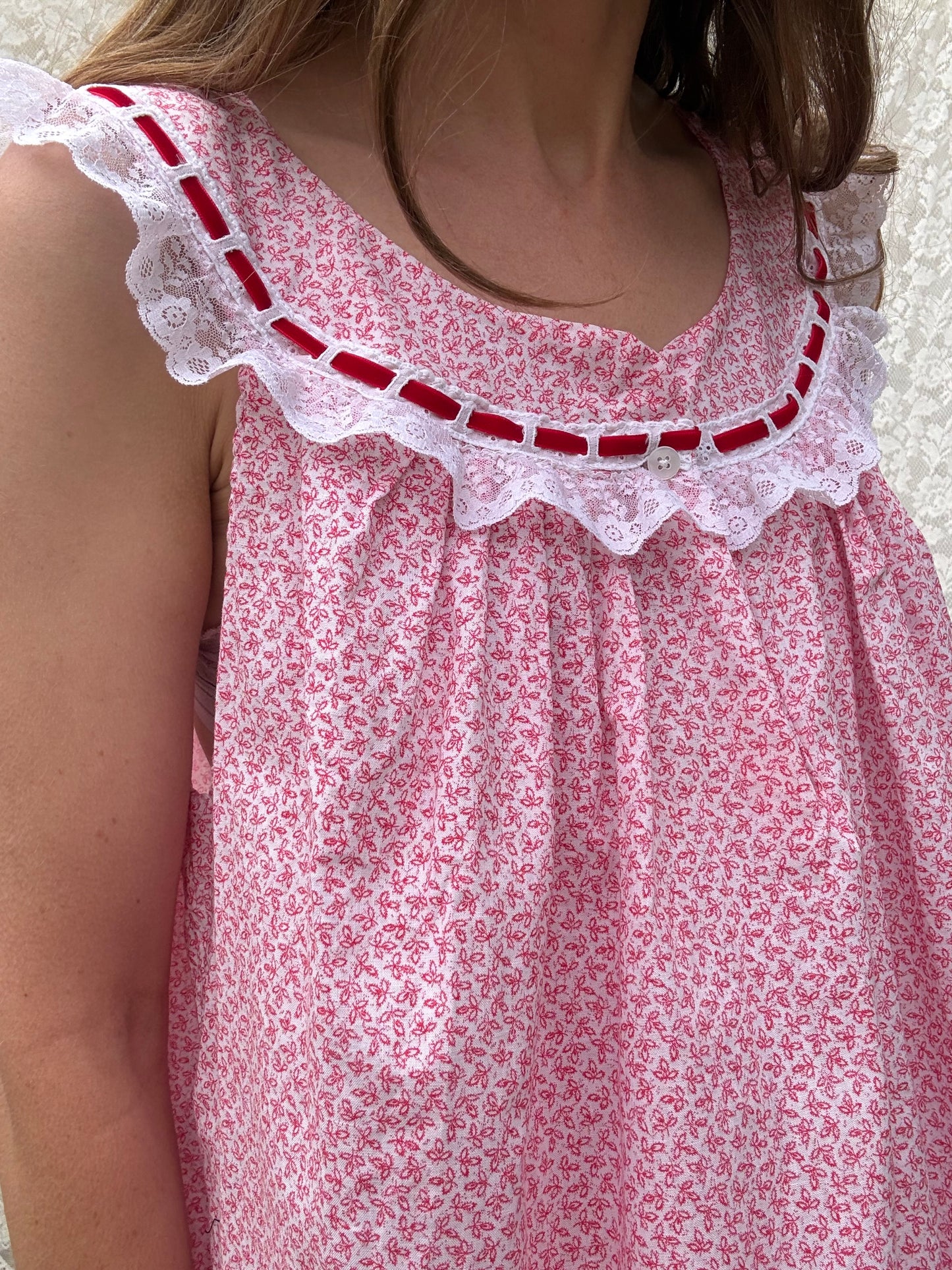 REWORKED DRESS OR NIGHTIE RED FLORAL COTTON 12-14