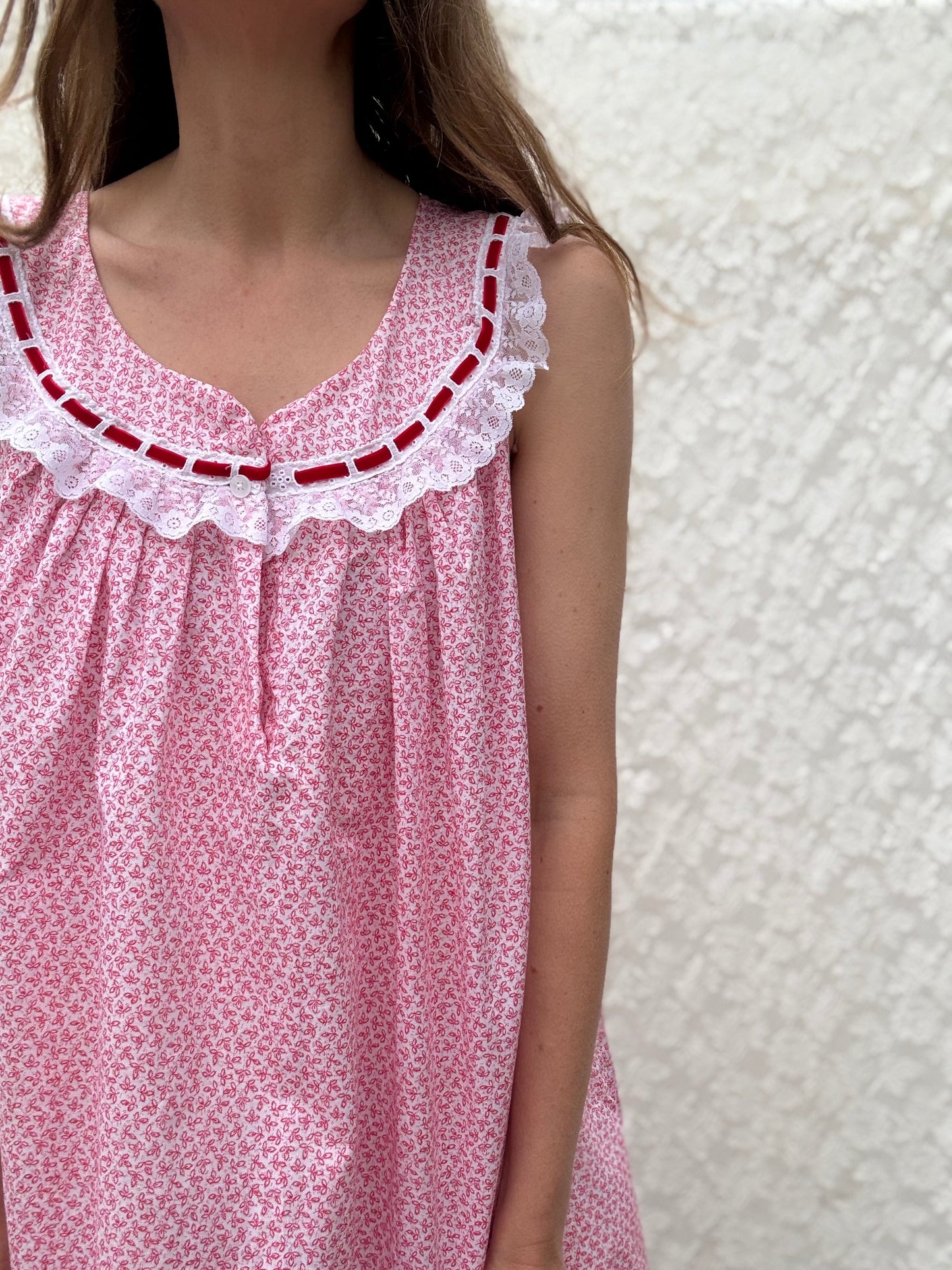 REWORKED DRESS OR NIGHTIE RED FLORAL COTTON 12-14