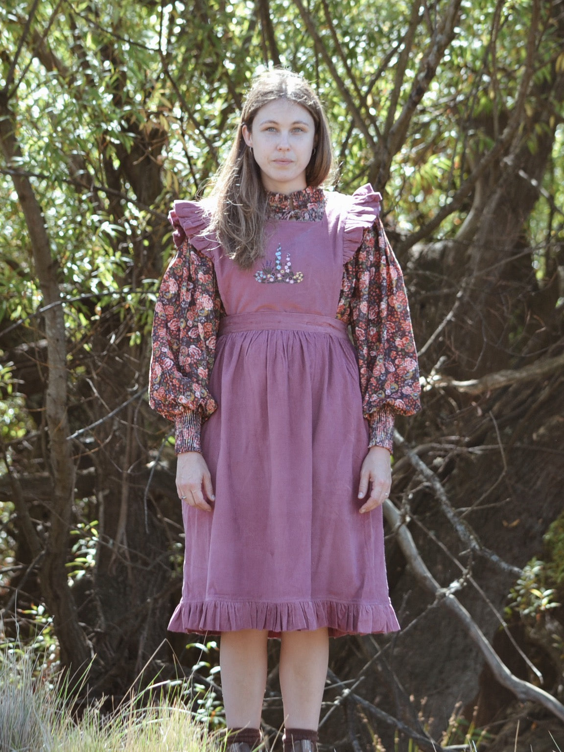 100% RECYCLED COTTON - ANOUK RUFFLE PINAFORE/SKIRT CORDUROY