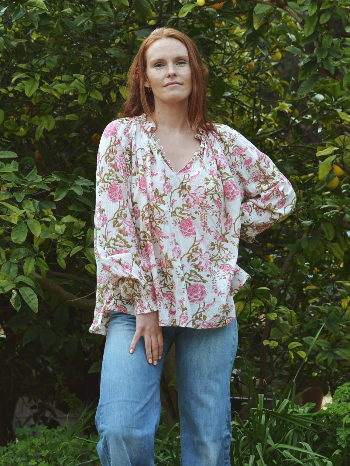 ONE OF A KIND PRAIRIE BLOUSE HAND BLOCK