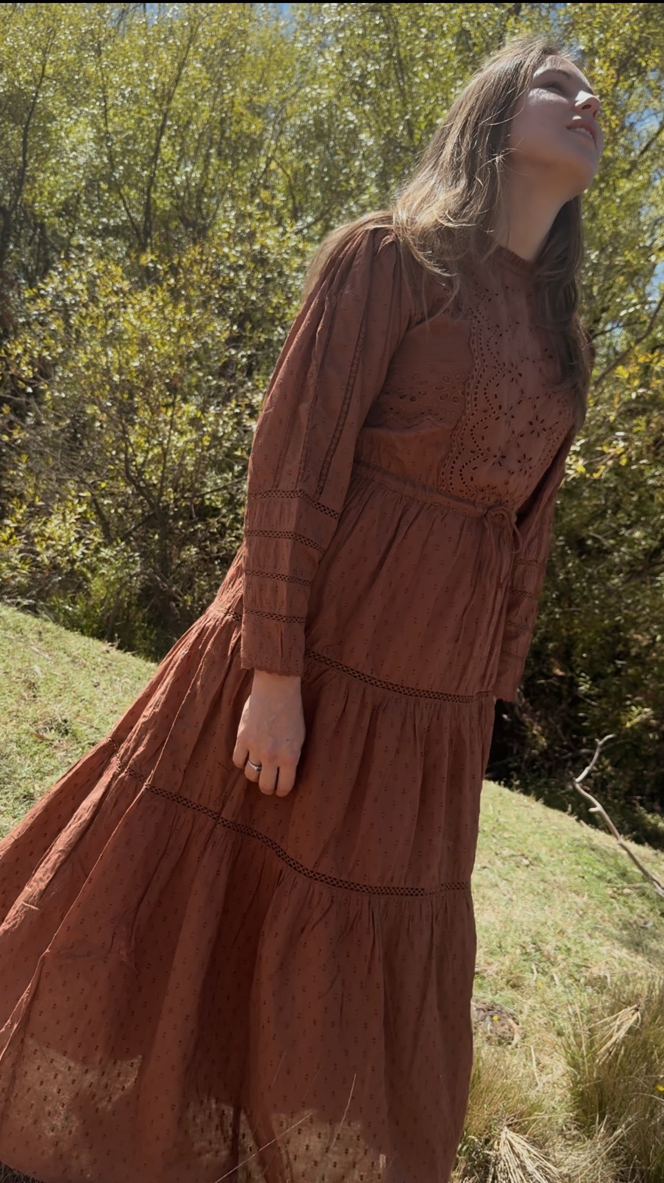 SAINSBURY COTTON LACE DRESS RUST