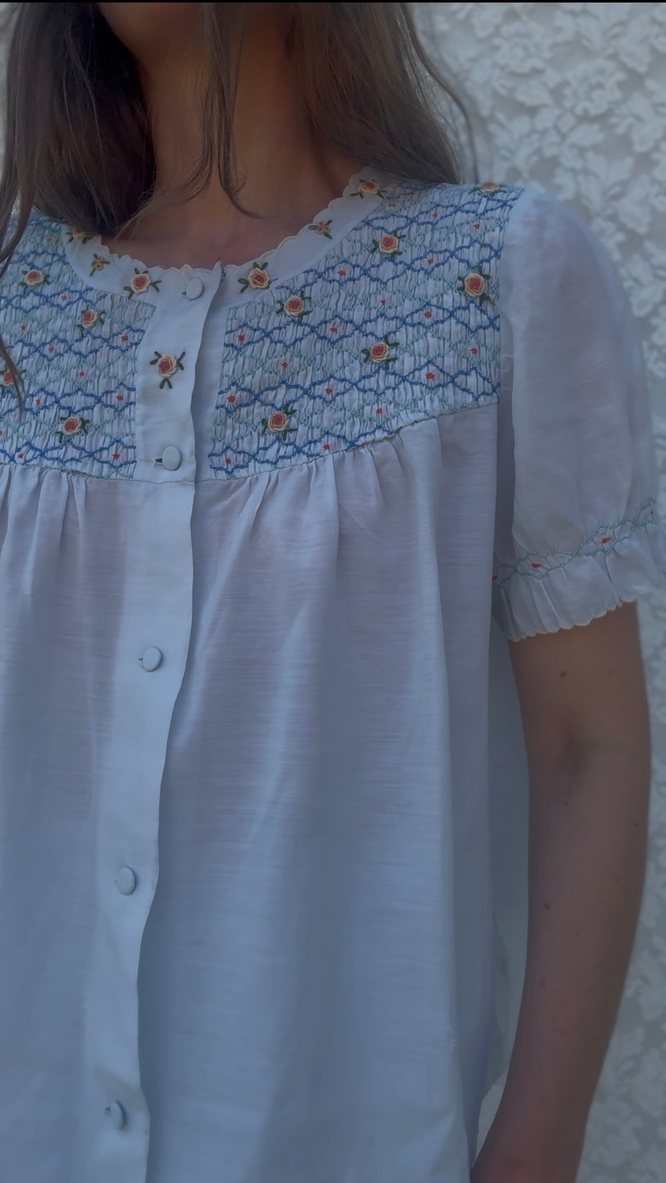 REWORKED - LIGHT BLUE SMOCK DETAILED BLOUSE 8-12