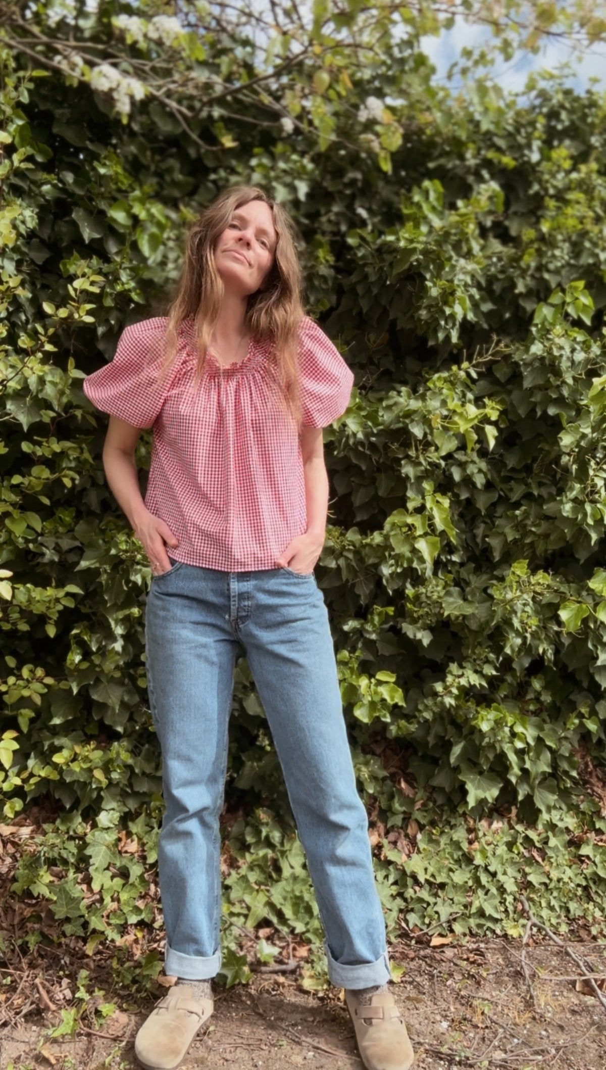 ANYA SMOCK BLOUSE RED GINGHAM COTTON