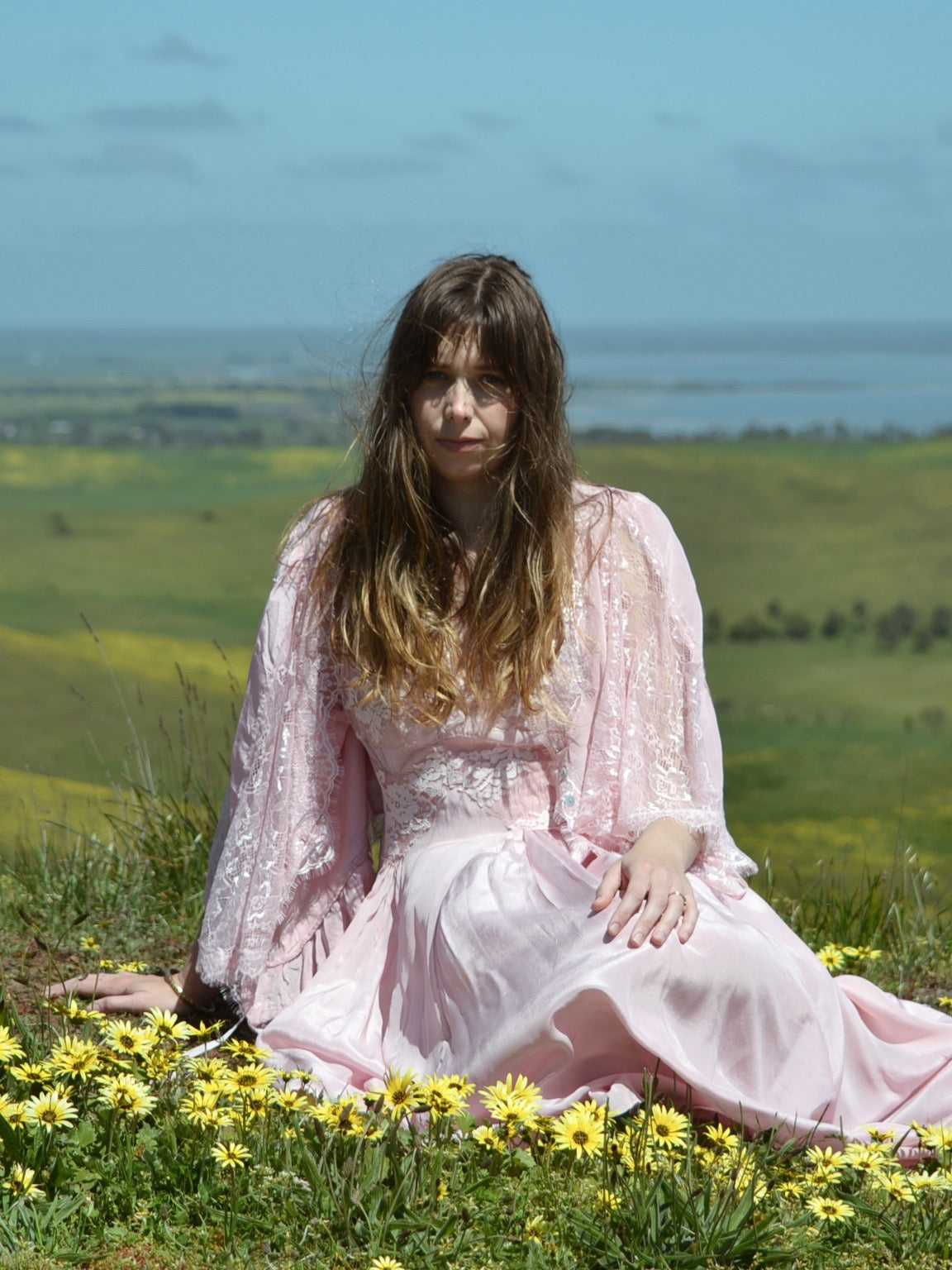 AURORA SILK & LACE DRESS - PASTEL PINK