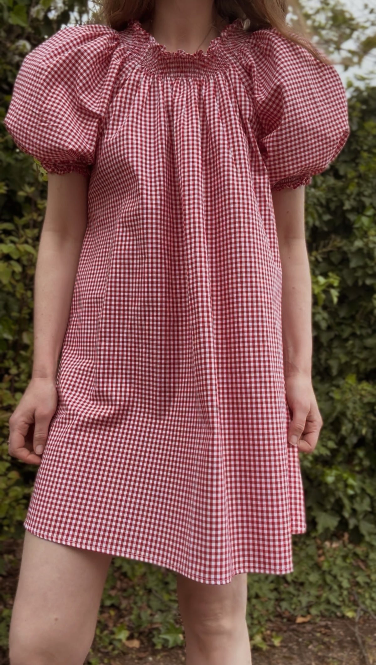 ANYA SMOCK DRESS RED GINGHAM COTTON