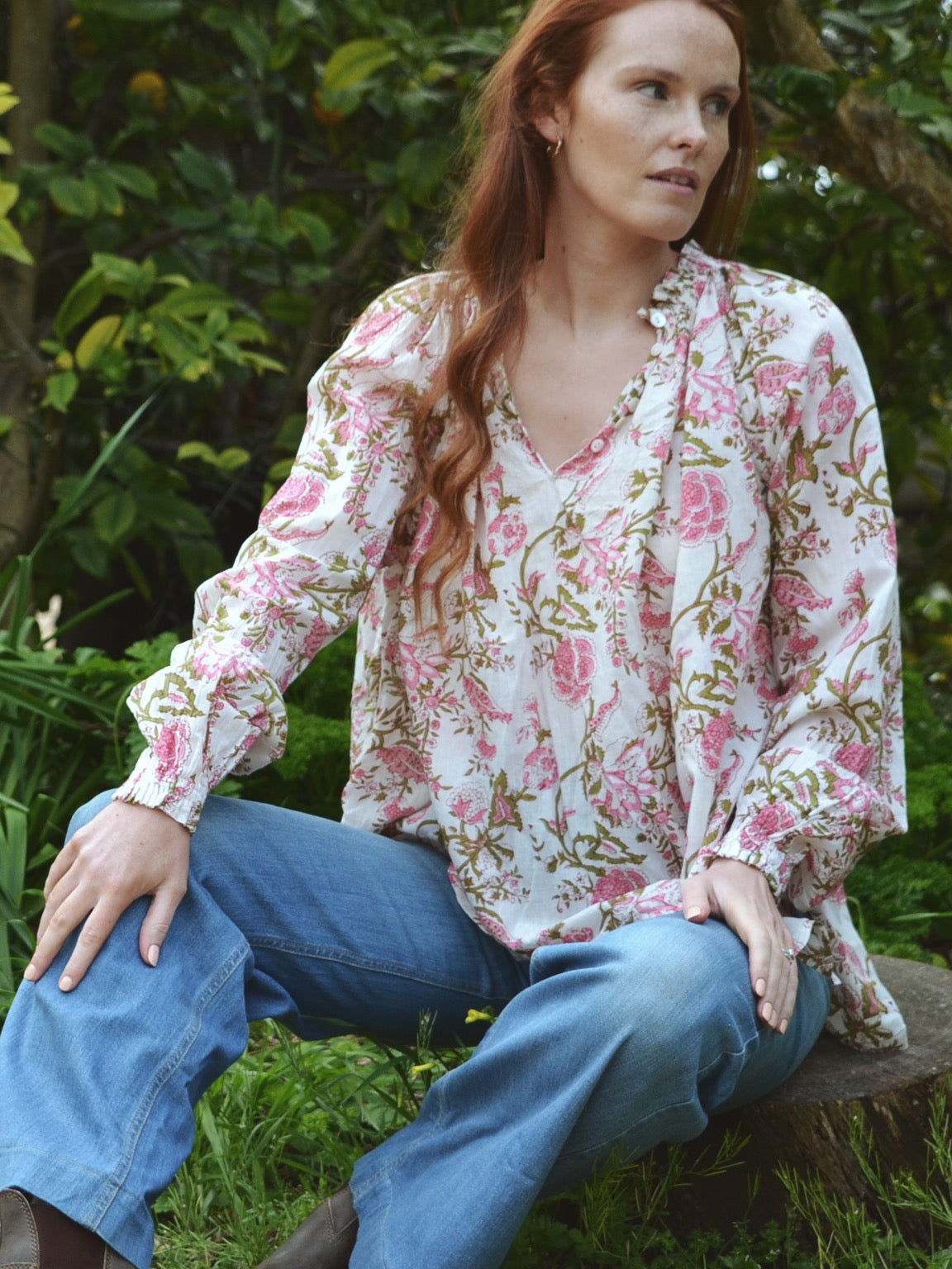 ONE OF A KIND PRAIRIE BLOUSE HAND BLOCK