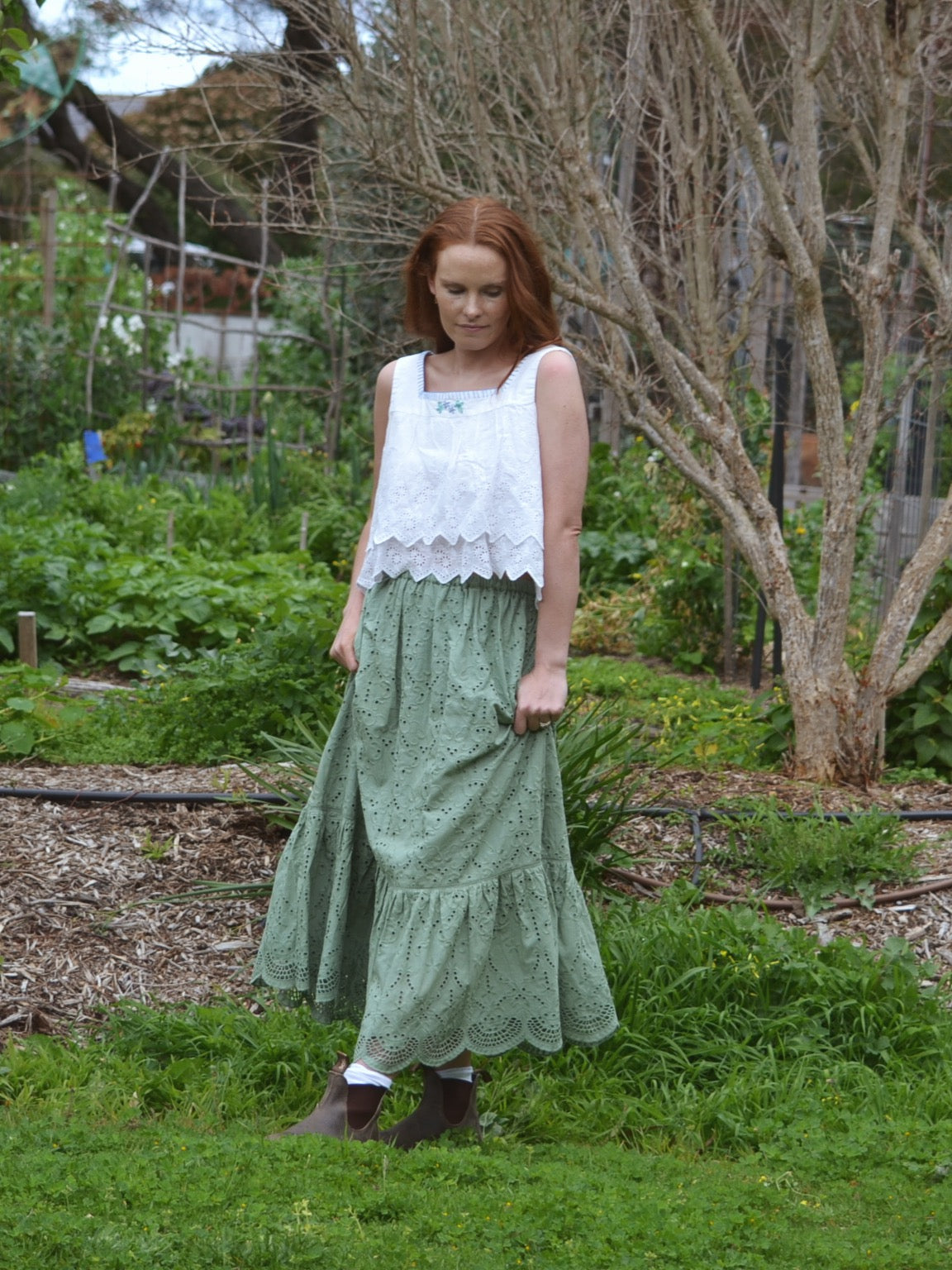 REWORKED - ONE OF A KIND COTTON EMBROIDERED BLOUSE MEDIUM - LARGE