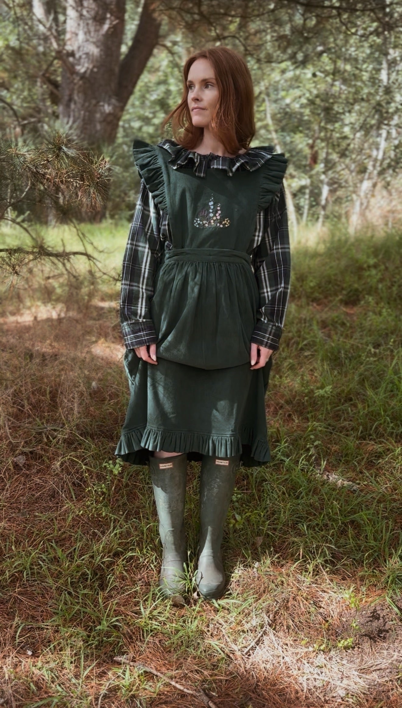 REWORKED PLAID CHECK GREEN & NAVY BLOUSE XS-M