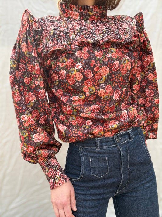 100% RECYCLED COTTON CORDUROY- BAMBI BLOUSE AUTUMNAL FLORAL