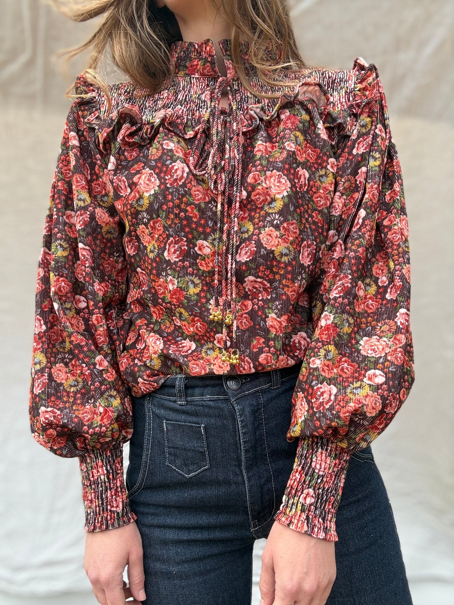 100% RECYCLED COTTON CORDUROY- BAMBI BLOUSE AUTUMNAL FLORAL