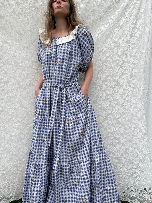 PRELOVED 100% RECYCLED COTTON - DELPHINIUM BLUE GINGHAM XXXL