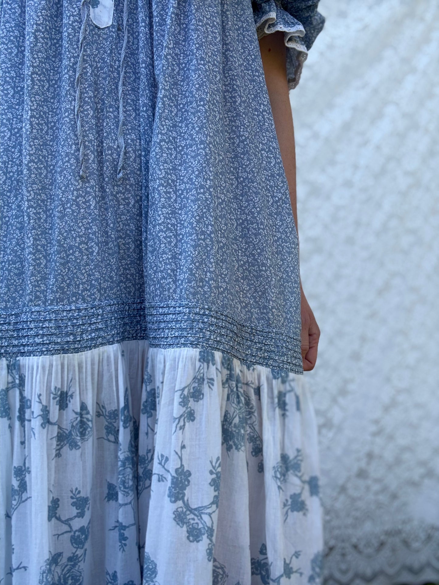 100% RECYCLED COTTON - MORNING SONG HAND SMOCKED TIERED DRESS - CORNFLOWER BLUE ROSE (Copy)