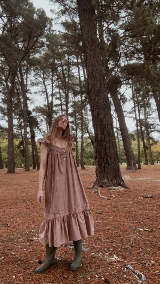 ONE ONLY - 100% RECYCLED COTTON - ALICE DRESS -  CHOCOLATE XS
